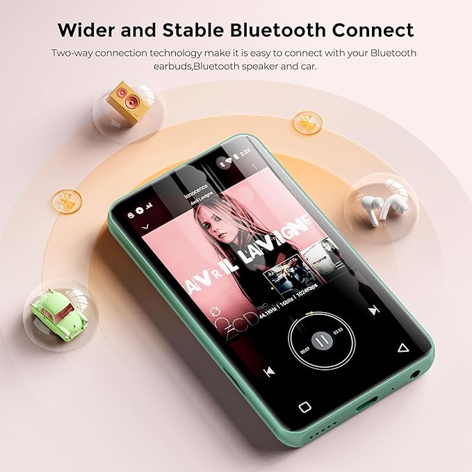 160GB MP3 Player with Bluetooth and WiFi, innioasis Music Player with Spotify,Pandora,Amazon Music,4" Touch Screen Android MP4 MP3 Player for Kids with Libby,Audible,Spotify Kids (White+ Green)