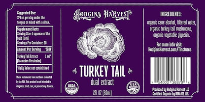 Hodgins Harvest Organic Turkey Tail Tincture | Made with Mushrooms Grown On Our Farm in The USA | Dual Extract | Extra-Concentrated (2 fl oz)