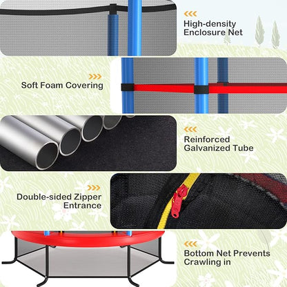 GYMAX Toddler Trampoline, 55” Trampoline for Kids with Bottom-to-Top All-Round Enclosure Net & Seamless Jumping Mat, ASTM Approved Easy Assembly Kids Mini Trampolines Indoor/Outdoor