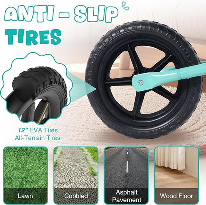 12 inch Toddler Balance Bike Adjustable Handlebar & Seat Anti-Slip Grip Suitable for 2-5 Years Old with Footrest Lightweight for Tolddlers Boys Girls Multiple Colors to Choose