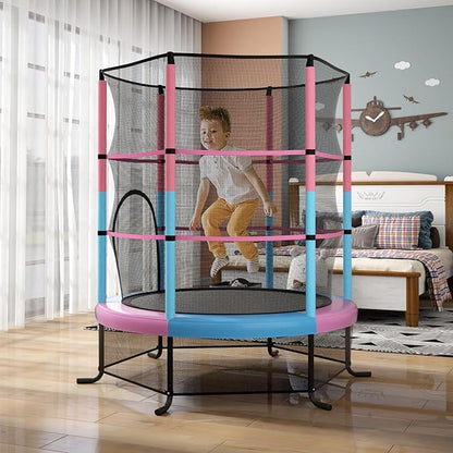 GYMAX Toddler Trampoline, 55” Trampoline for Kids with Bottom-to-Top All-Round Enclosure Net & Seamless Jumping Mat, ASTM Approved Easy Assembly Kids Mini Trampolines Indoor/Outdoor