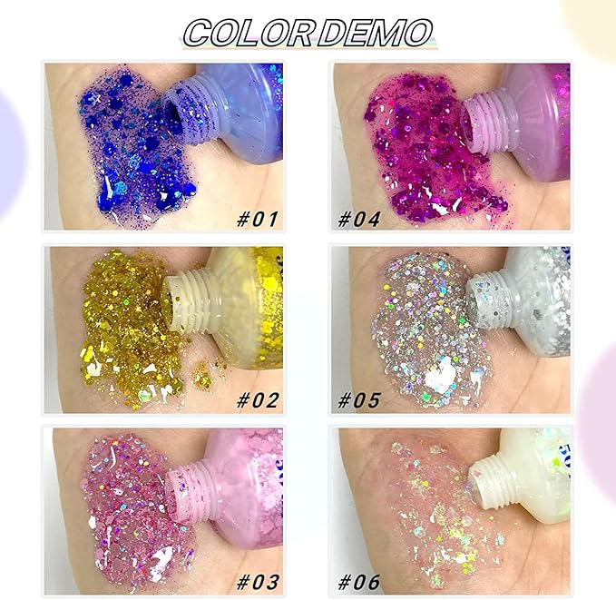 Blue Face Glitter,Sparkling Neon Outfit Party Holographic Sequins Paint Body Glitter Gel Makeup.(01# Blue)