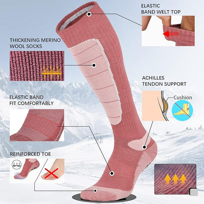 Hylaea Merino Wool Ski Socks, Cold Weather Socks for Snowboarding, Snow, Winter, Thermal Knee-high Warm Socks, Hunting