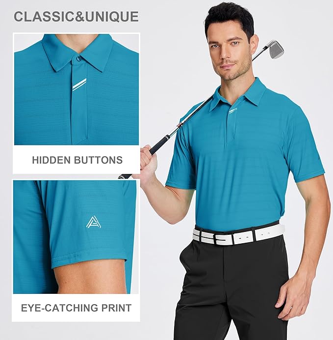 Esabel.C Jacquard Golf Shirts for Men Moisture Wicking Short Sleeve Performance Dry Fit Active Mens Polo Shirts