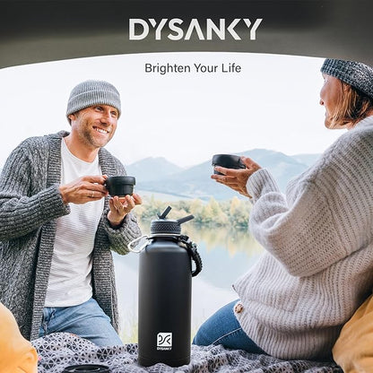 Insulated Water Bottle | Thickened Stainless Steel for Gym and Hiking with Straw, Carrier Bag, Handle Strap | BPA-Free 87 oz