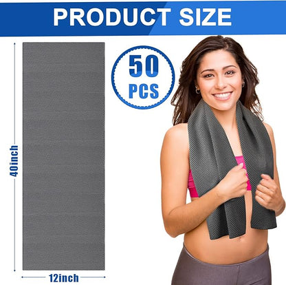 Shellwei 50 Pcs Cooling Towel 40 x 12 Inch Microfiber Workout Towels Breathable Chilly Towel Ice Cool Cold Towels Bulk Fast Drying Absorbent Sweat Rag for Neck Yoga Sports Golf Gym