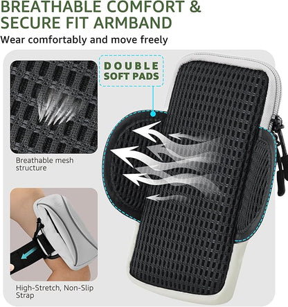 HiRui Arm Bag & Wrist Bag Phone Holder, Sports Running Armband for Gym, Cycling & Workout, Compatible with iPhone 16/15/14 Series, Samsung Galaxy & More, Reflective, Adjustable, Secure Fit (Gray)