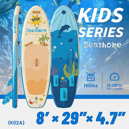 Joy 8'×29"/11'×35" Inflatable Paddle Board for Kids, One-Stop Premium SUP Accessories, Stand Up Paddle Board for More Balance, Tailored Fins for More Fun