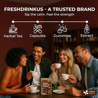 FreshDrinkUS, Ginseng 6 Treasures Kidney Tea, 30 Packs Of Super Kidney Cleanse Detox Tea For Men & Women, 100% Natural Roots & Berries | Caffeine-Free | Adaptogenic Blend for Energy, Wellness & Vitality Support
