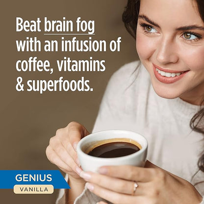 Genius Vanilla Keto Coffee Pods by VitaCup w/MCT Oil, Turmeric, B Vitamins, & D3 for Energy & Focus in Recyclable Single Serve Pod Compatible with K-Cup Brewers Including Keurig 2.0, 32 CT