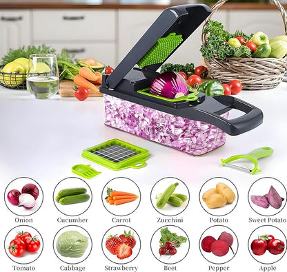 16-in-1 Vegetable Chopper & Slicer | Stainless Steel Mandoline Cutter with Onion Dicer, Grater, Spiralizer, Julienne Blades | Multifunctional & Manual Kitchen Tool I Lightweight & Easy To Use