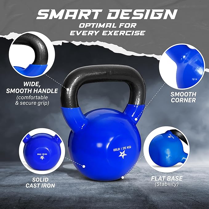 Yes4All 5-100 LB Kettlebells Vinyl Coated Cast Iron for Dumbbell Weights Exercises, Gym, Fitness, Full Body Workout Equipment Push up, Grip and Strength Training