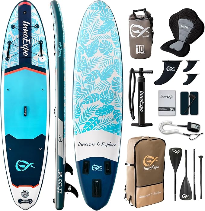 InnoExpo 11' Inflatable Stand Up Paddle Boards with Premium Accessories, Wide Stable SUP Paddle Board Design, Non-Slip Comfort Deck for Youth & Adults