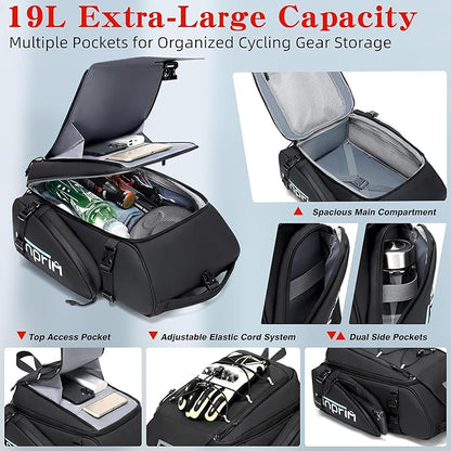 19L Reflective Bike Rack Bag Large Capacity Waterproof Rear Bag with Rain Cover E-Bike Bicycle Accessories Basket Storage Crossbody Saddle Shoulder Rear Seat Luggage Pouch Bag Accesorios Bicicletas