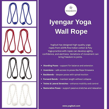 Yogikuti Iyengar Yoga Wall Rope Pair Premium Quality Cotton & Polyester Ropes for Restorative & Anti-Gravity Poses