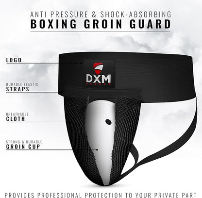 DXM SPORTS Boxing Groin Protector Men – Adjustable Groin Guard for Kickboxing, Taekwondo Sparring Gear, Muay Thai, Martial Arts Training