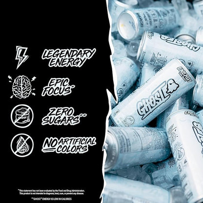 GHOST Energy Drink - 24-Pack, Original, 8.4oz - Energy & Focus & No Artificial Colors - 100mg of Natural Caffeine, L-Carnitine & Taurine - Gluten-Free & Vegan