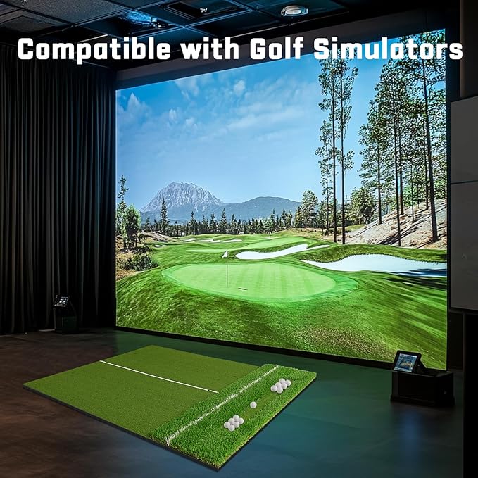 Dual-Turf 45/50MM Golf Hitting Mat, Built-in Ball Tray, Alignment Aid, Golf Mat Practice Outdoor & Indoor, Driving Chipping Putting in Backyard Garage Basement, Gift for Men Dad Golfer