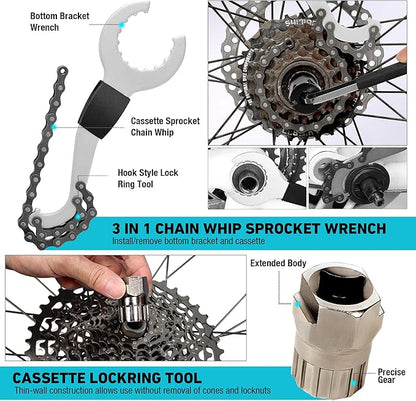 DURATECH 31 Pieces Bicycle Tool Kit, Complete Bike Repair Kit with Storage Box, Mountain Bike Repair Tools, for Mountain, Road, and Park Bicycle with Chain Riveter, Tire Levers, Crank Puller