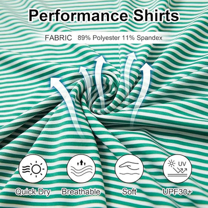 Golf Shirts for Men - Moisture Wicking Short Sleeve Performance Sport Casual Striped Collared Mens Polo Shirt