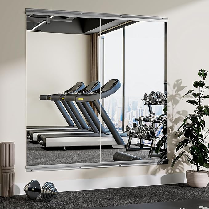 Home Gym Mirror - 2 PCS 28×55 inches, Large Frameless Wall Mounted Full Length Body Mirror for Dancing Studio, Exercise, Fineness, Yoga, Tempered Glass