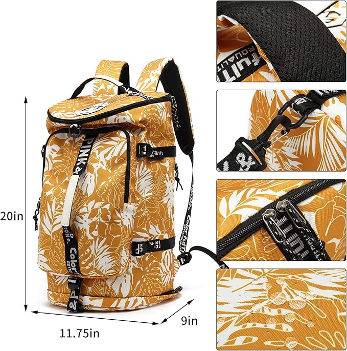 Kalesi Gym Duffle Bag Backpack 4-Way Waterproof with Shoes Compartment for travel Sport Hiking laptop (Mustard yellow)