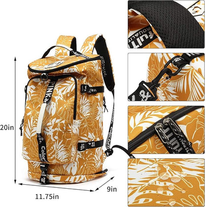 Kalesi Gym Duffle Bag Backpack 4-Way Waterproof with Shoes Compartment for travel Sport Hiking laptop (Mustard yellow)