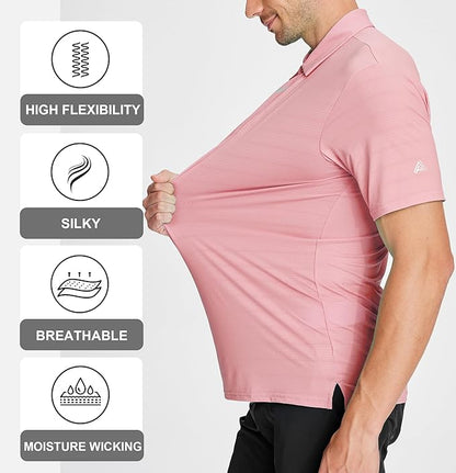 Esabel.C Jacquard Golf Shirts for Men Moisture Wicking Short Sleeve Performance Dry Fit Active Mens Polo Shirts