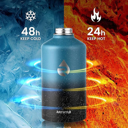 128oz Insulated Water Bottle, Triple Wall Vacuum Stainless Steel Water Bottles - Keeps Cold 48H, Reusable One Gallon Jug for Gym, Sports, Camping, Hiking,Travel, Midnight Blue Speckle
