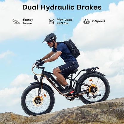 2600W Dual Motor Electric Bike for Adults 48V 30AH Removable Battery 32MPH 26" Terrain Fat Tire 80 Miles Long Rang Mountain Bike Full Suspension with Hydraulic Disc Brake UL2849 Certified Bicycle