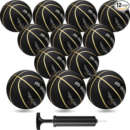 Jerify 12 Pieces Basketballs Bulk Official Size 7 Rubber Basketballs 29.5 Rubber Inflatable Basketballs with Pump Indoor Outdoor Basketballs Bulk Standard Basketball for Training and Play