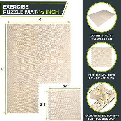 ProsourceFit Puzzle Exercise Mat ½ in 24 in 24 in 144 Sq 36 Tiles