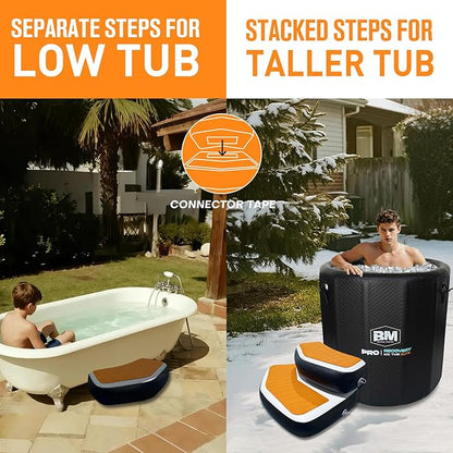 Inflatable Step for Cold Plunge Tub, EVA Non-Slip Drop Stitch Ice Bath Accessory, Detachable 2-Piece Tier Design, Portable Stairs for Ice Plunge, Fits Most Inflatable Ice Tubs