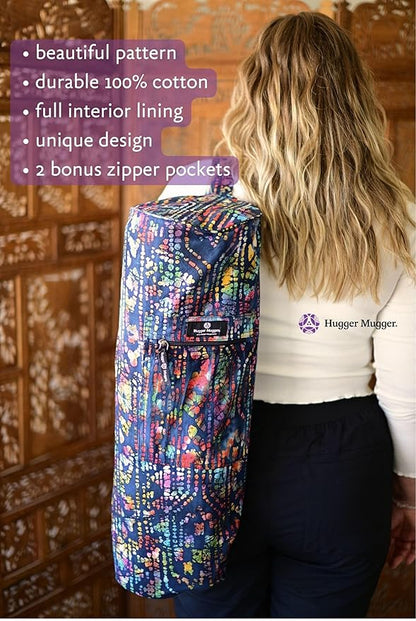 Hugger Mugger Batik Yoga Mat Bag - beautiful pattern, durable 100% cotton, full lining, adjustable strap, 2 extra zipper pockets