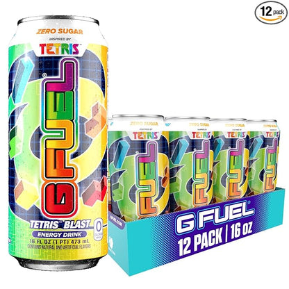 G Fuel Energy Drink, Candy Flavor, Sugar Free Beverage with 300mg Caffeine, Daily Energy Boost with Focus Amino, Vitamin + Antioxidants, 16 oz Cans (Tetris, 12-Pack)