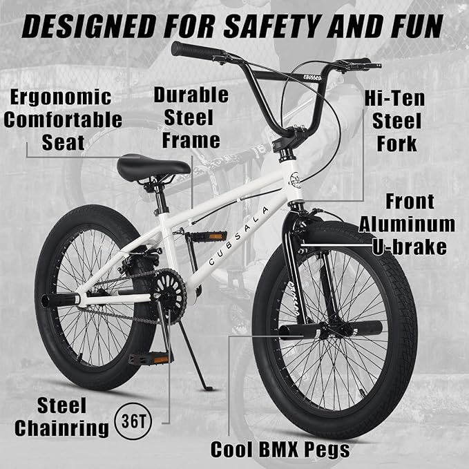 Freestyle BMX Bike, 18 20 Inch Kids Bicycle for 5-13 Years Old Kids and Beginner Level Rider, Multiple Colors