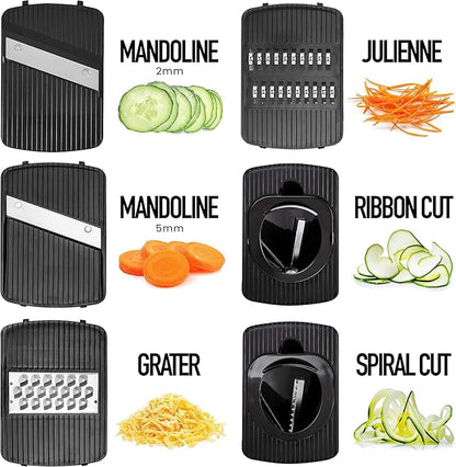 Fullstar Mandoline Slicer for Kitchen, Fruit Cutter, Cheese Grater, Cucumber Slicer, Veggie Spiralizer, Food Cutter & Kitchen Gadgets with Safety Glove (6 in 1, White)
