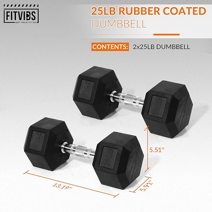 Rubber Encased Hex Dumbbell, Hand Weights with Anti-Slip Cast Iron Grip for Exercise & Fitness, Weights Dumbbells Set of 2 for Strength Training, 5-50 LBS Pair