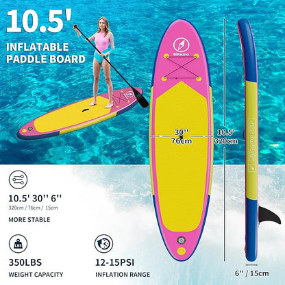 Inflatable Stand Up Paddle Board with SUP Accessories & Backpack. Paddle Boards for Adults. Non-Slip Deck, Wide Stance, Bottom Fin, Double Action Pump.