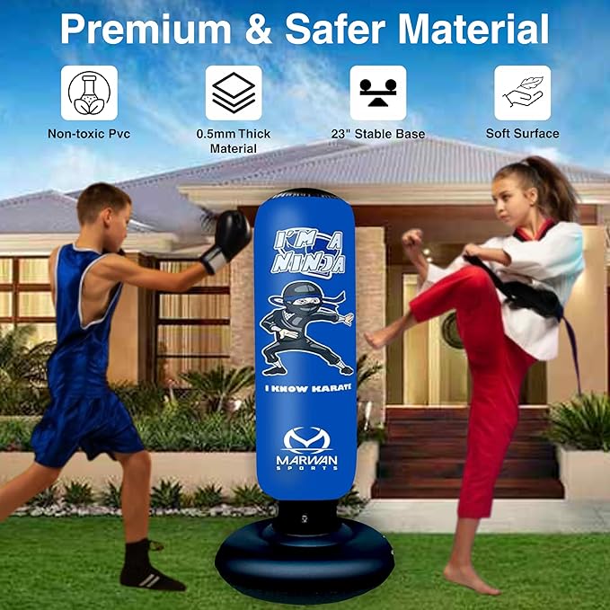 Durable Inflatable Kids Punching Bag for Karate and Boxing – Bounce-Back Martial Arts Bag for Boys and Girls, Great Birthday Gift to Relieve Energy and Build Skills for Boys Ages 4-12