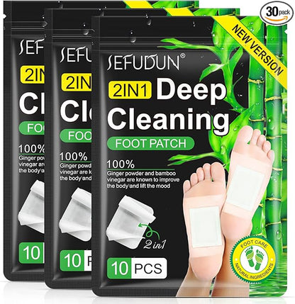 2 in 1 30PCS Foot Pads, Natural Bamboo Vinegar Ginger Powder Foot Pads
