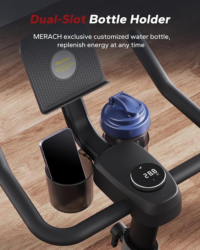 MERACH Exercise Bike, Brake Pad Stationary Bike with Exclusive App, Low Noise Indoor Cycling Bike with 300lbs Weight Capacity, Tablet Mount and Fitness Courses for Weight Loss