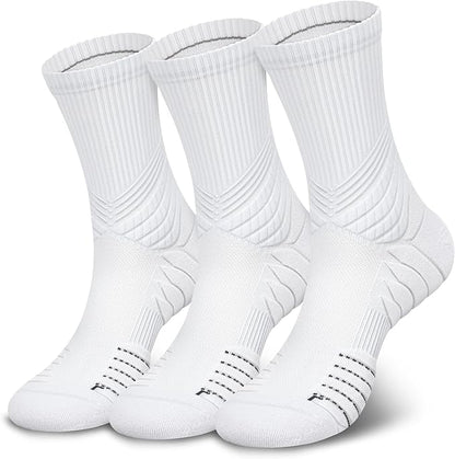 Hylaea Compression Running Socks for men, Coolmax Anti-Blister Cushion Crew Socks for Athletic, Moisture Wicking & Seamless