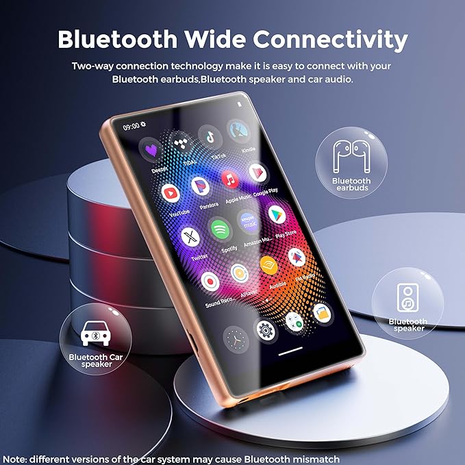 128GB MP3 Player with Bluetooth and WiFi，Music Video Player with Spotify Pandora,Amazon Music, 5" Touch Screen Android MP4 MP3 Player for Kids with Audible, YouTube, Spotify Kids,up to 256GB (Gold)