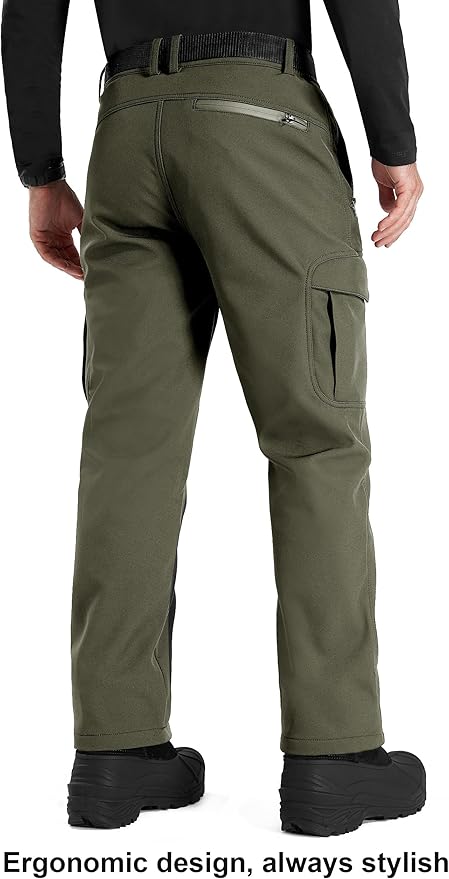 FREE SOLDIER Men's Outdoor Softshell Fleece Lined Cargo Pants Snow Ski Hiking Pants with Belt