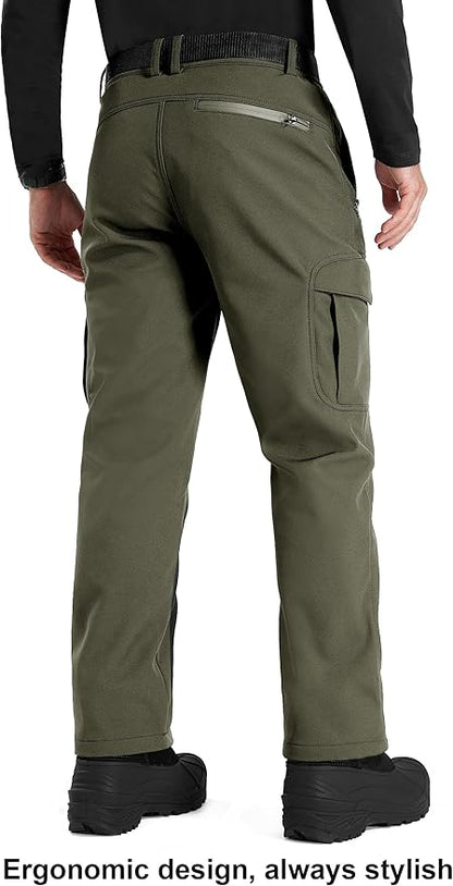 FREE SOLDIER Men's Outdoor Softshell Fleece Lined Cargo Pants Snow Ski Hiking Pants with Belt