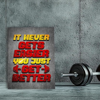 Gym Quotes Wall Art,Inspirational Workout Wall Decor,It Never Gets Easier You Just Get Better Canvas Wall Art for Home Gym Exercise Fitness Room