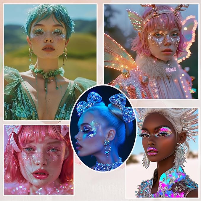 Face Body Glitter, Hair Glitter Sparkles Chunky Face Glitter Gel for Girls Makeup Singer Concerts Mermaid Festival Sequins Face Paint (Pink+Blue+Purple+Rose+Light Blue)