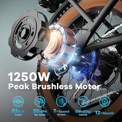 Electric Bike for Adults, 20"x 4" Fat Tire 35MPH Ebike, 1450W Peak Mountain Bike with 48V 20AH Removable 960WH Battery, 80 Miles Max Range Hydraulic/Mechanical Disc Brake 7-Speed Electric Bicycle