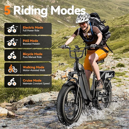 1500W Peak Motor Electric Bike for Adults Up to 80 Miles 30MPH Dirt Ebike 20" x 4 Fat Tire 48V 20Ah Removable Battery Mountain E Bike Commuter Full Suspension Bicycles for Men Women